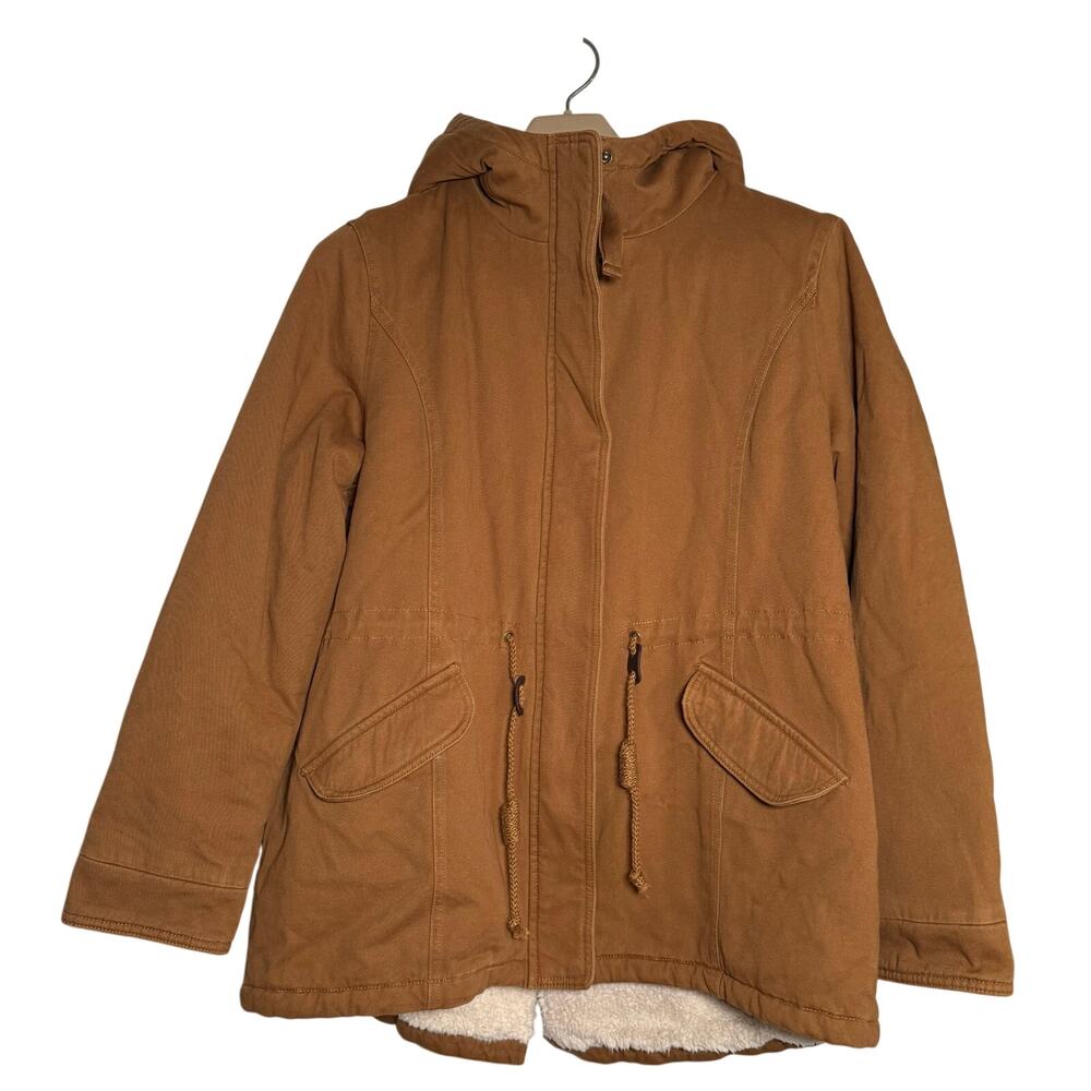 Sebby Women's Brown Full-Zip Winter Hooded Jacket Coat Size XL Sherpa Lining Hat